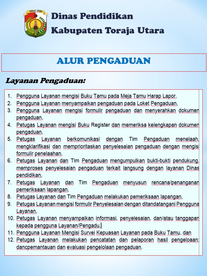Alur Pengaduan Dinas Pendidikan Toraja Utara